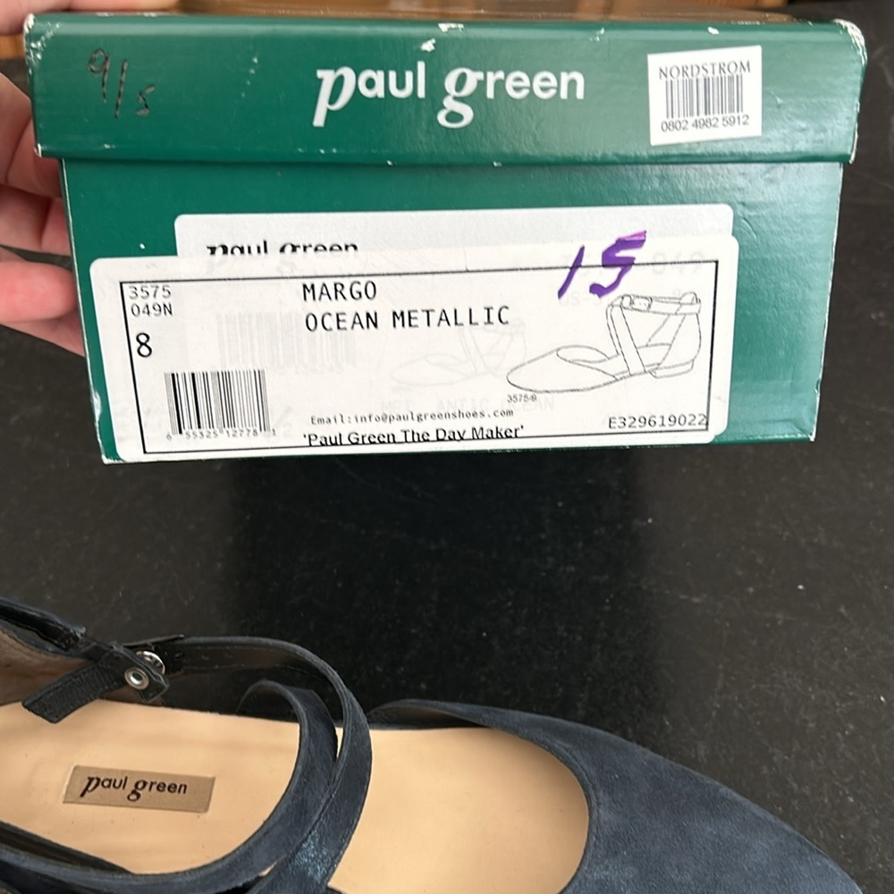Paul Green Margot Ankle Strap Pointy Toe Ballet Flats Metallic Ocean Blue US 8 - Picture 7 of 7